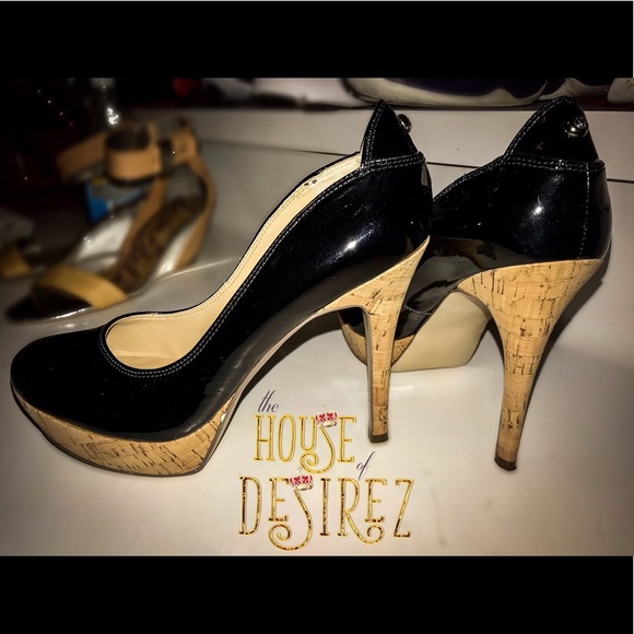 Guess Shoes - Guess heels, black patent leather cork heel